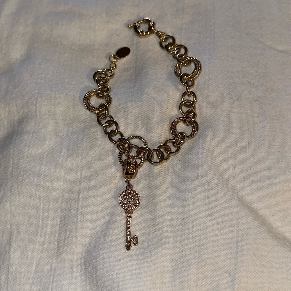 Goldtone Crystal “Key to My Heart” Link Bracelet Stamped “M…”